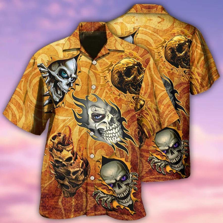 Skull Aloha Hawaiian Shirt For Summer - Skull And Fire My Style Hawaiian Shirt - Perfect Gift For Men, Women, Skull Lover - Amzanimalsgift