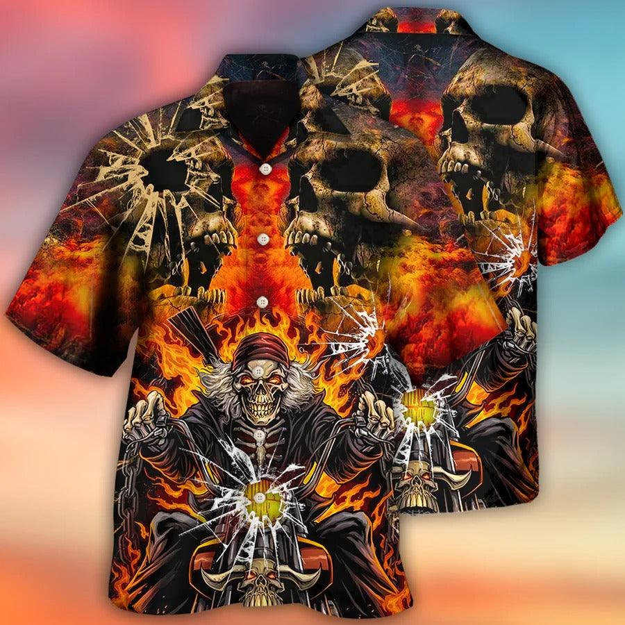 Skull Aloha Hawaiian Shirt For Summer - Skull Biker Style Hawaiian Shirt - Perfect Gift For Men, Women, Skull Lover - Amzanimalsgift
