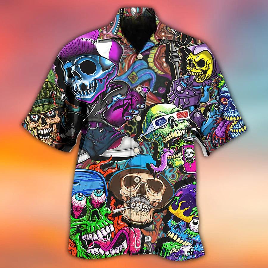 Skull Aloha Hawaiian Shirt For Summer - Skull Colorful Mix Hawaiian Shirt - Perfect Gift For Men, Women, Skull Lover - Amzanimalsgift