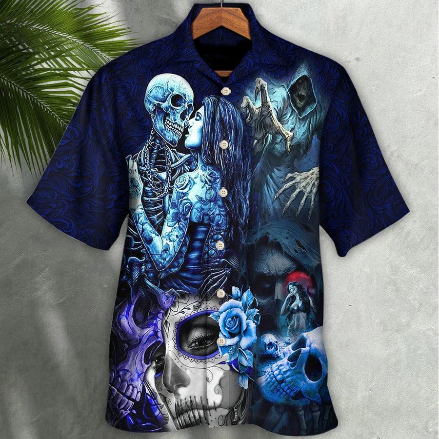 Skull Aloha Hawaiian Shirt For Summer - Skull Death Love In Heart Hawaiian Shirt - Perfect Gift For Men, Women, Skull Lover - Amzanimalsgift