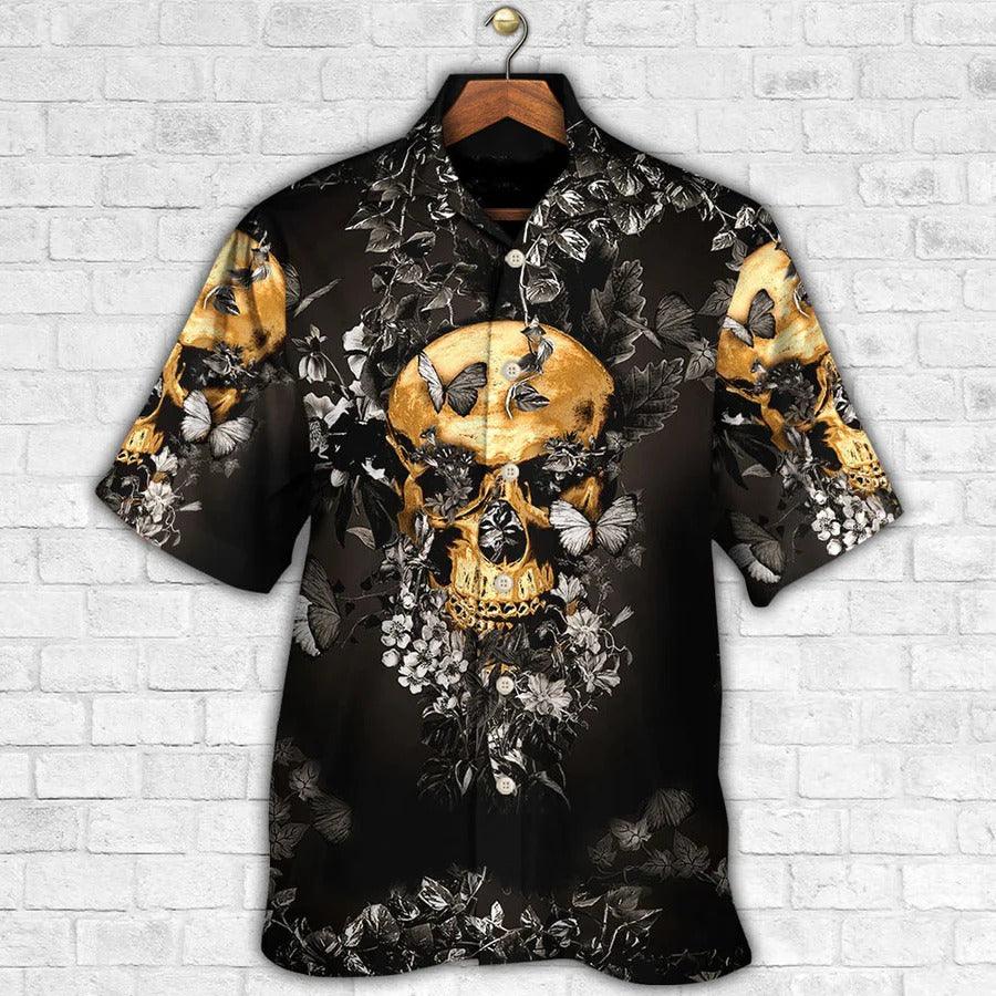 Skull Aloha Hawaiian Shirt For Summer - Skull Flowers Grow Out Of Dark Moments Hawaiian Shirt - Perfect Gift For Men, Women, Skull Lover - Amzanimalsgift