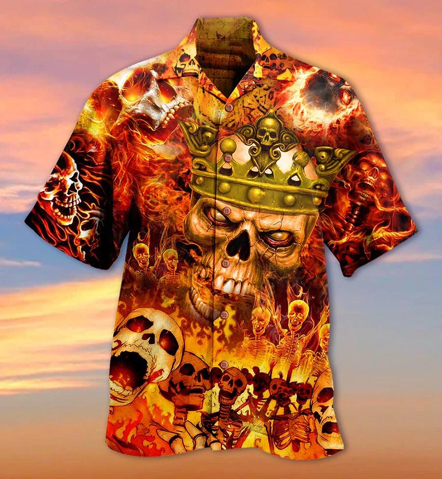 Skull Aloha Hawaiian Shirt For Summer - Skull King On Fire Hawaiian Shirt - Perfect Gift For Men, Women, Skull Lover - Amzanimalsgift