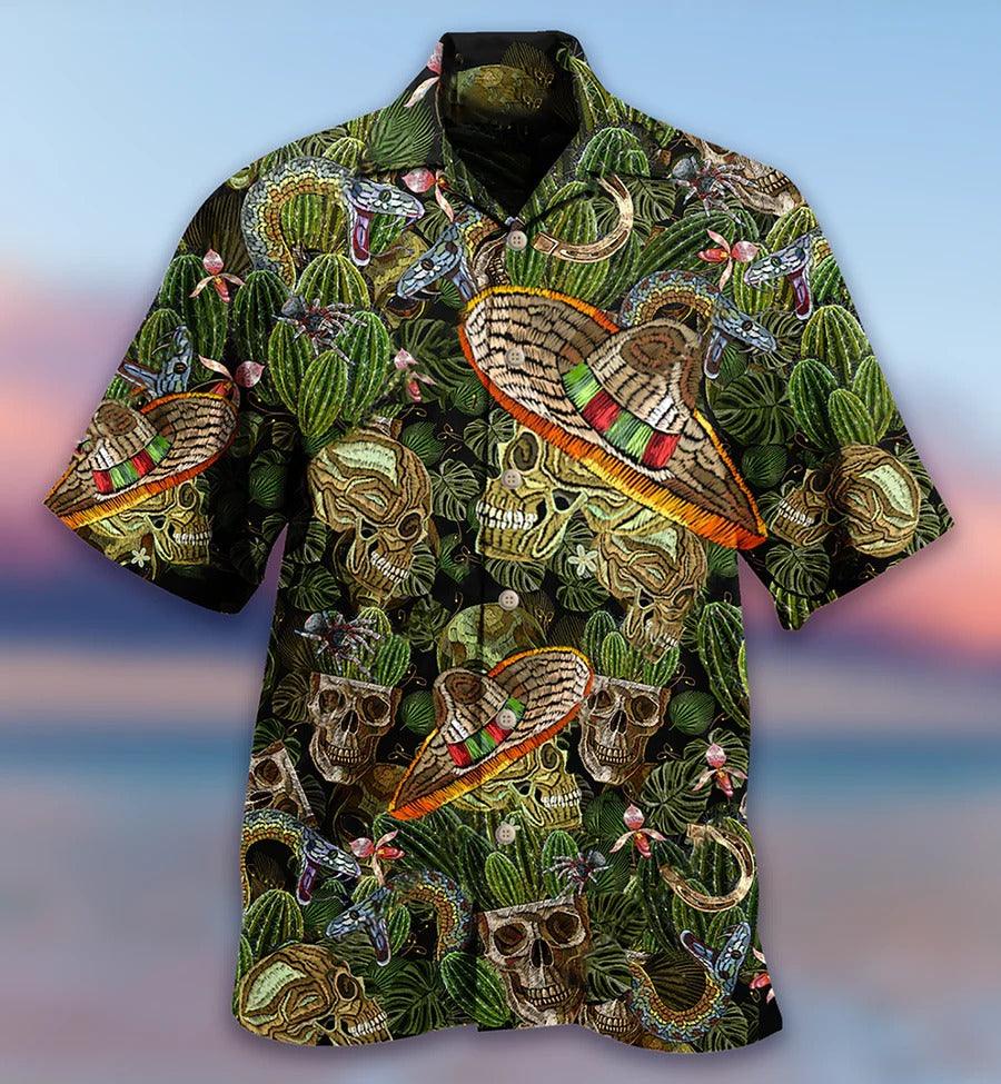 Skull Aloha Hawaiian Shirt For Summer - Skull Love Cactus Style Hawaiian Shirt - Perfect Gift For Men, Women, Skull Lover - Amzanimalsgift