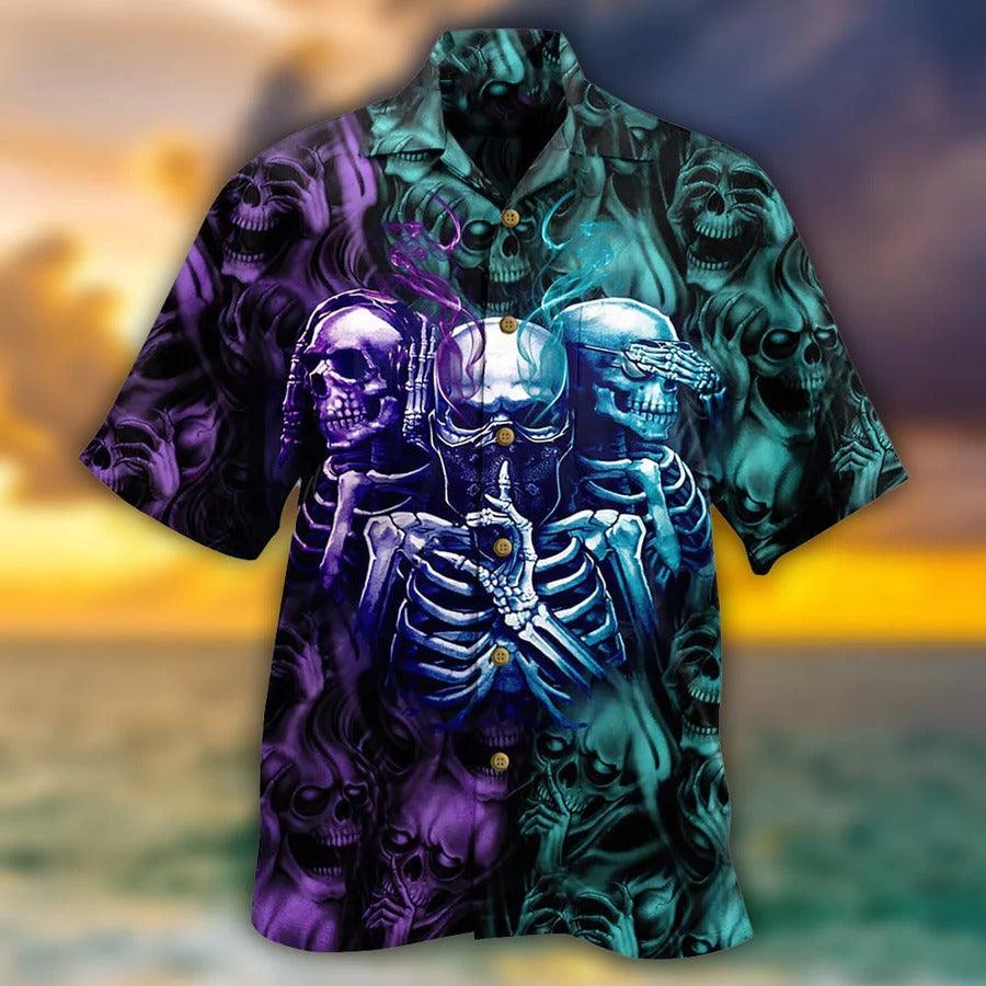 Skull Aloha Hawaiian Shirt For Summer - Skull Neither Hear Nor See Hawaiian Shirt - Perfect Gift For Men, Women, Skull Lover - Amzanimalsgift