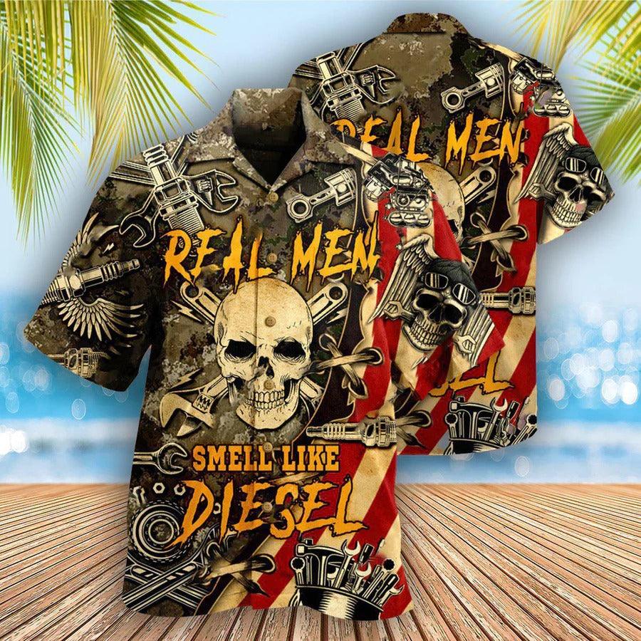 Skull Aloha Hawaiian Shirt For Summer - Skull Real Men Smell Like Diesel Hawaiian Shirt - Perfect Gift For Men, Women, Skull Lover - Amzanimalsgift