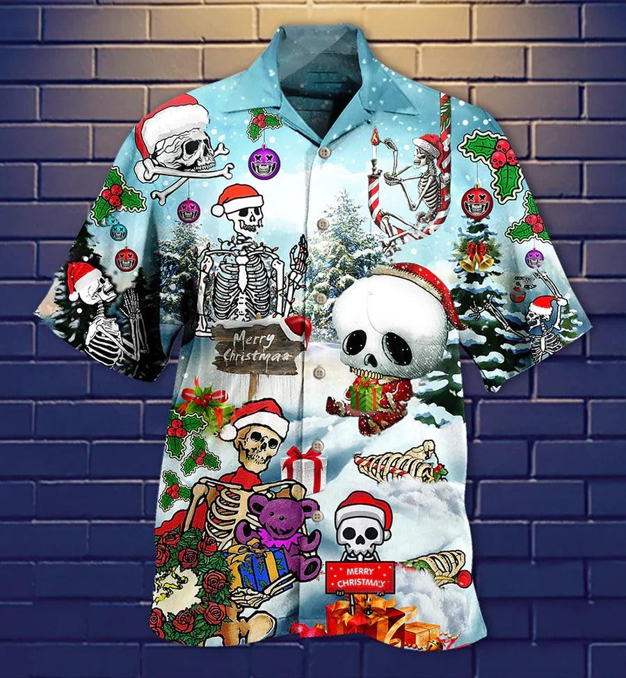 Skull Aloha Hawaiian Shirt For Summer - Skull Xmas Snow, Snowman Skull Hawaiian Shirt - Perfect Gift For Men, Women, Skull Lover - Amzanimalsgift