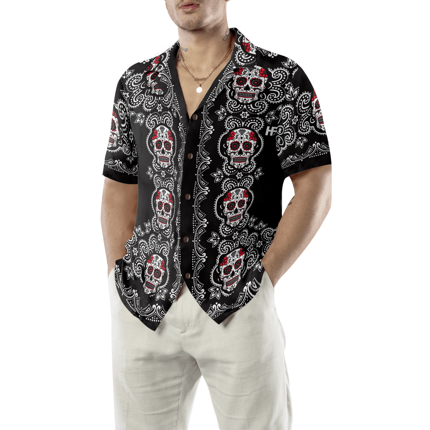 Skull Hawaiian Shirt - Sugar Skull Calavera Pattern Hawaiian Shirt, Colorful Summer Aloha Shirt For Men Women, Gift For Friend, Family, Husband, Wife - Amzanimalsgift