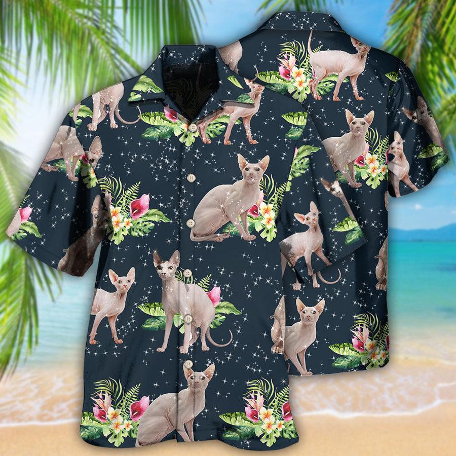 Sphynx Cat Hawaiian Shirt For Summer, Cat Tropical Floral , Best Colorful Cool Cat Hawaiian Shirts Outfit For Men Women, Friend, Team, Cat Lovers - Amzanimalsgift