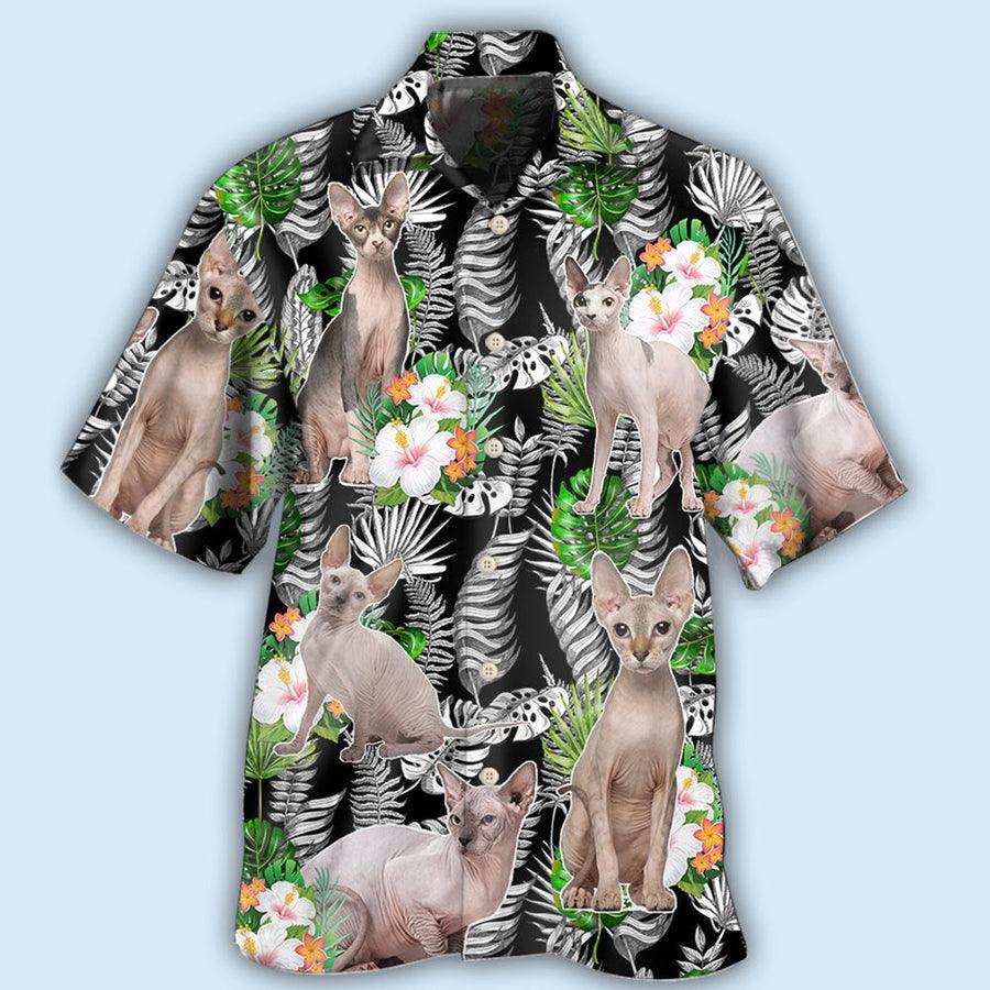 Sphynx Cat Hawaiian Shirt For Summer, Cat Tropical Hibiscus, Best Colorful Cool Cat Hawaiian Shirts Outfit For Men Women, Friend, Team, Cat Lovers - Amzanimalsgift