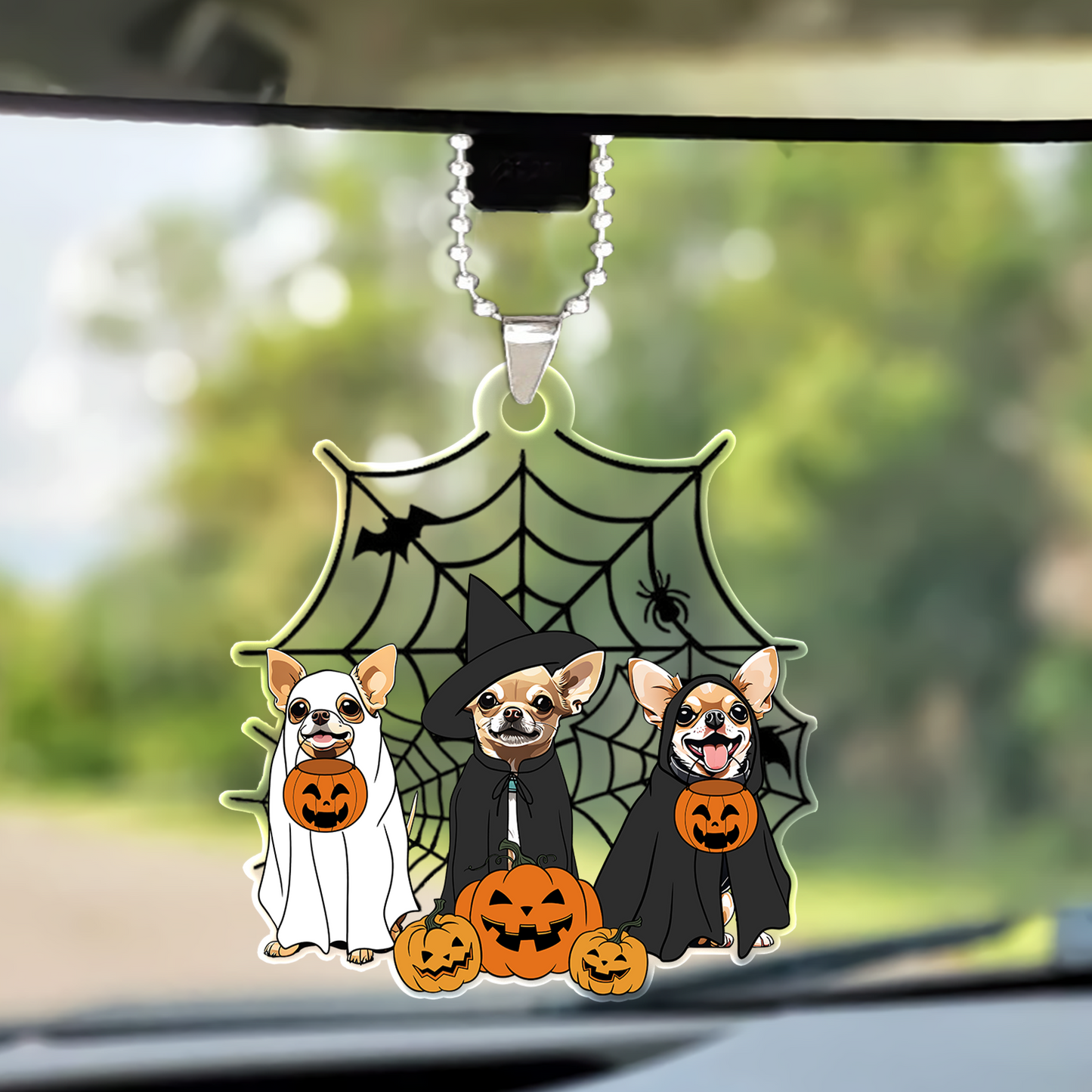 Spooky Ghost And Witch Chihuahua Dog Acrylic Halloween Keychain, Spooky Decoration For Boxer Mom, Dog Dad