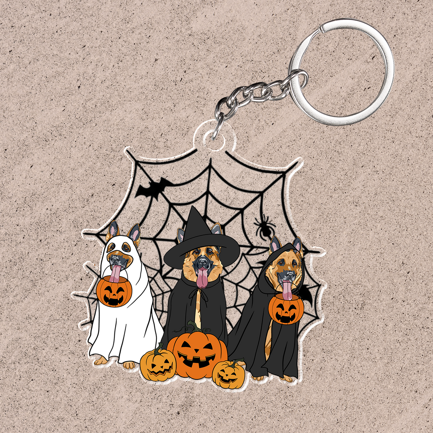 Spooky Ghost And Witch German Shepherd Dog Acrylic Halloween Ornament, Spooky Decoration For Dog Mom, Dog Dad