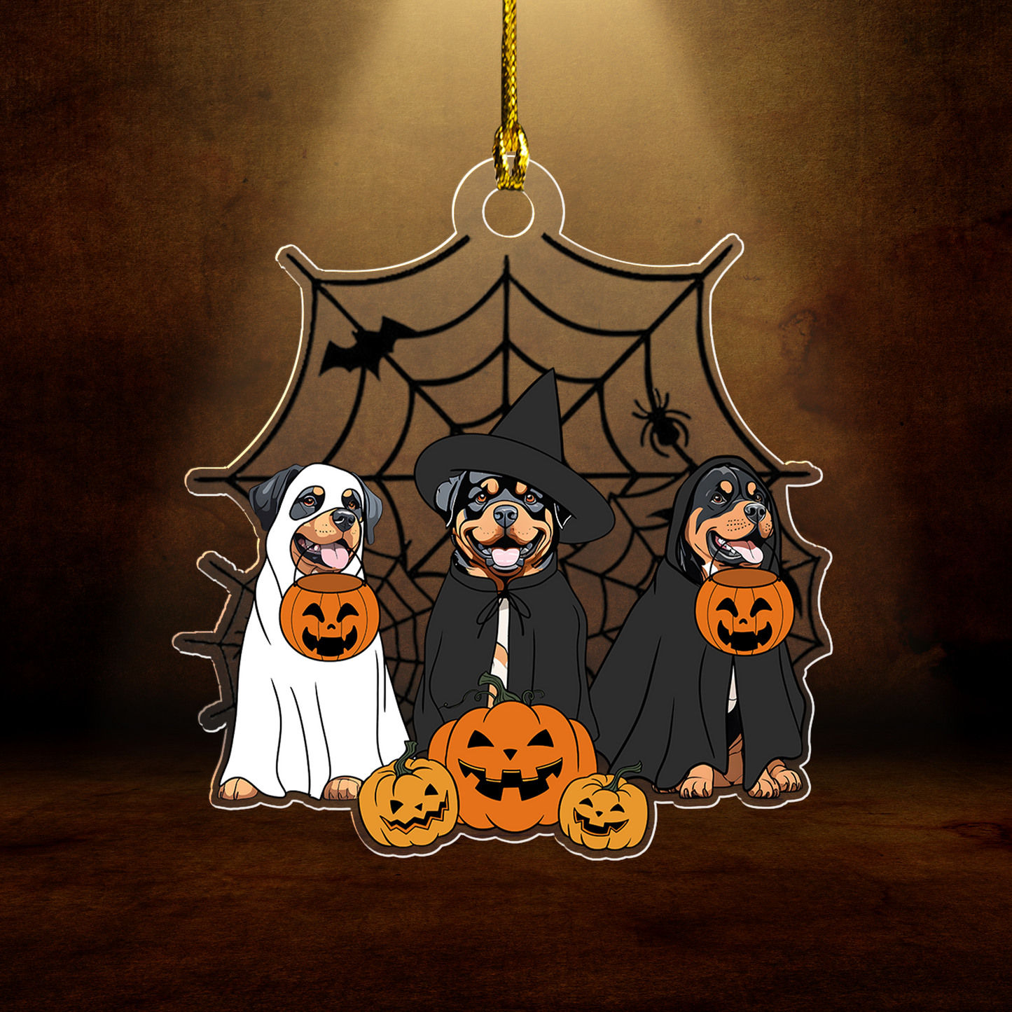 Spooky Ghost And Witch Rottweiler Dog Acrylic Halloween Keychain, Spooky Decoration For Dog Mom, Dog Dad