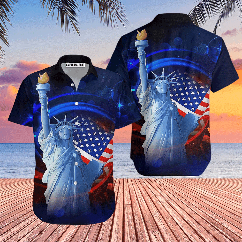 Statue Of Liberty 4th July Independence Day Blue And Red Aloha Hawaiian Shirts For Men Women, American Flag Hawaiian Shirt, Gift For Summer, Patriot - Amzanimalsgift