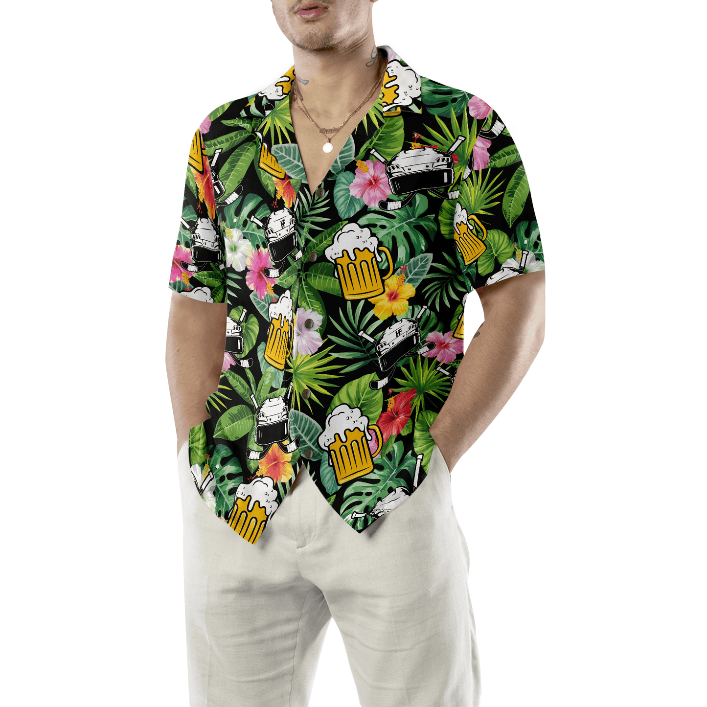 Summer Colorful Hockey And Beer Hawaiian Shirt, Colorful Summer Aloha Shirt For Men Women, Perfect Gift For Friend, Family, Husband, Wife, Boyfriend - Amzanimalsgift