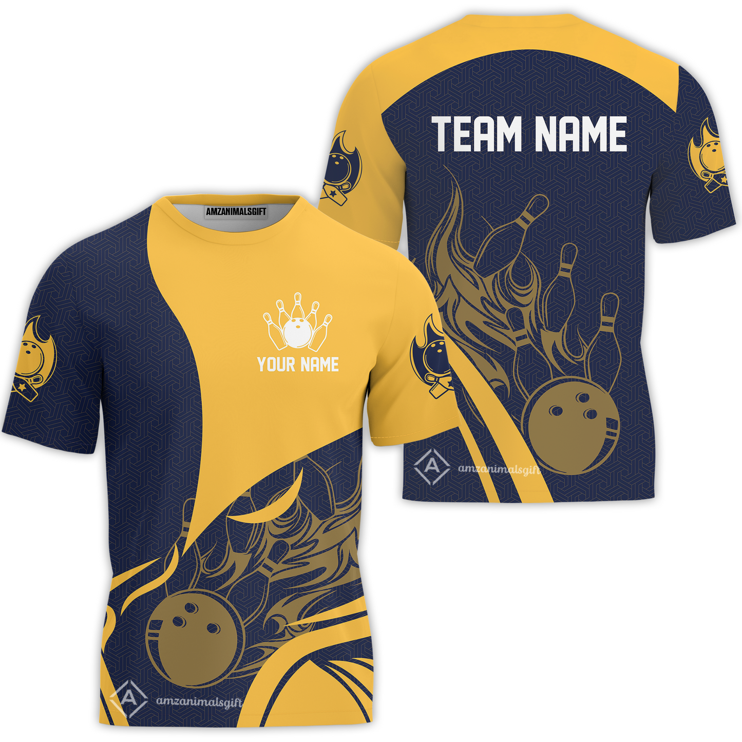 Customized Bowling T-Shirt, Flame Bowling Multicolor Custom Team Style Uniform T-Shirt, Outfit Jersey for Bowlers
