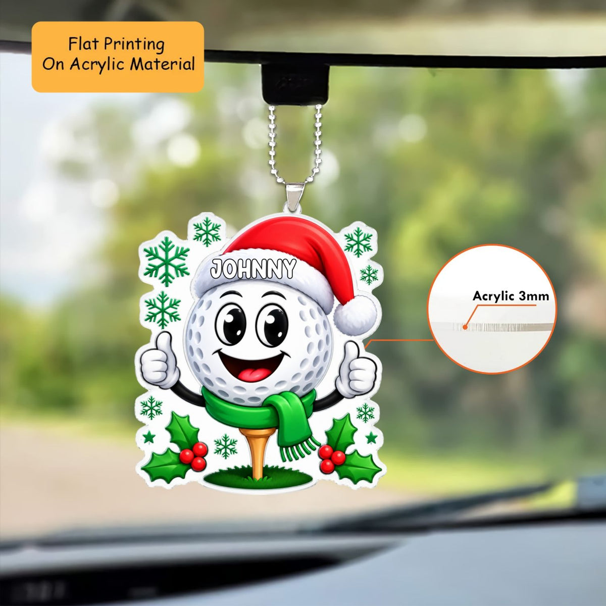 Personalized Golf Christmas Ornament, Happy Golf Ball, Custom Ornament Christmas Gift, Keychain Golf, Car Ornament Golf