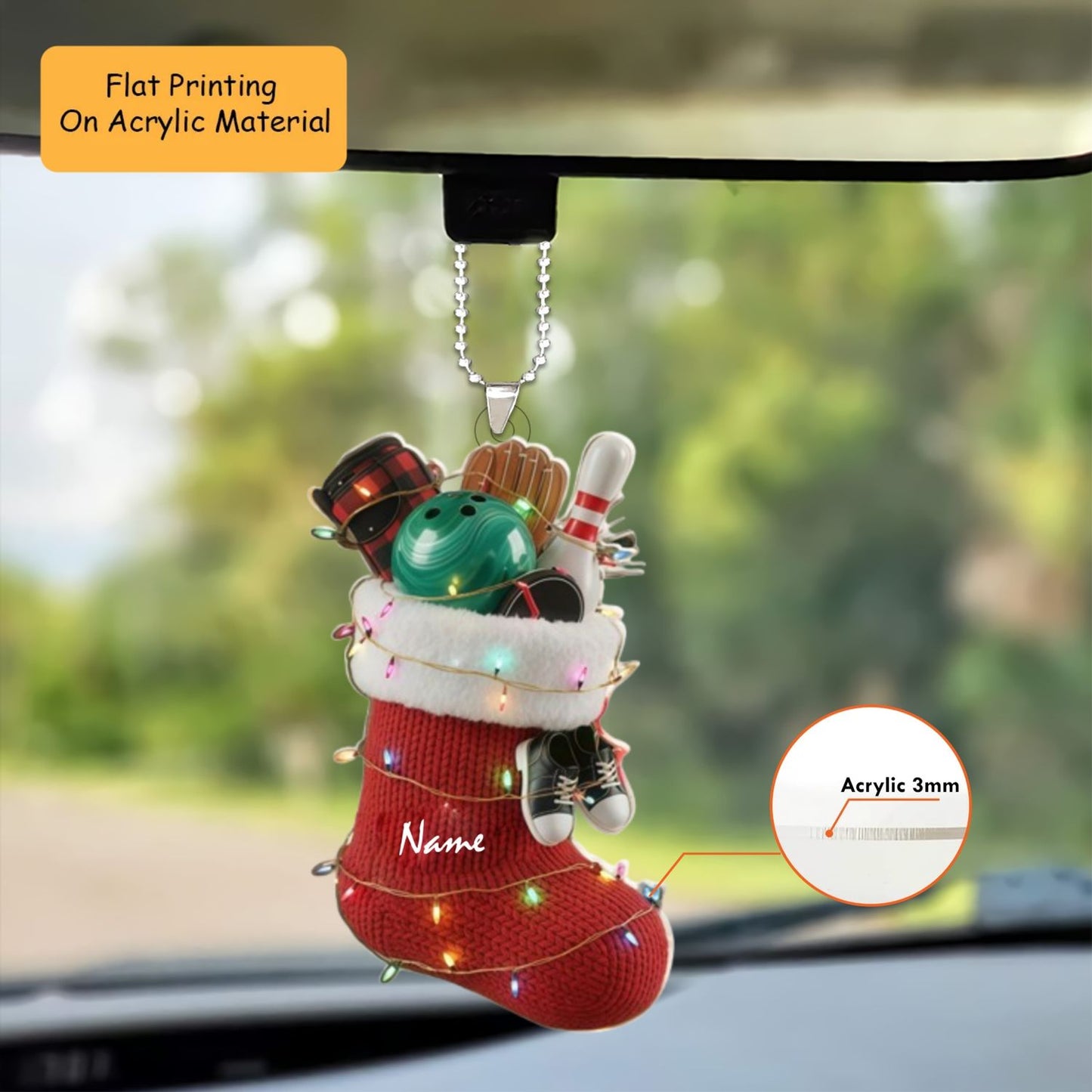 Personalized Bowling Ball Ornament, Bowling Christmas Keychain, Car Ornament, Christmas Ornament Gifts