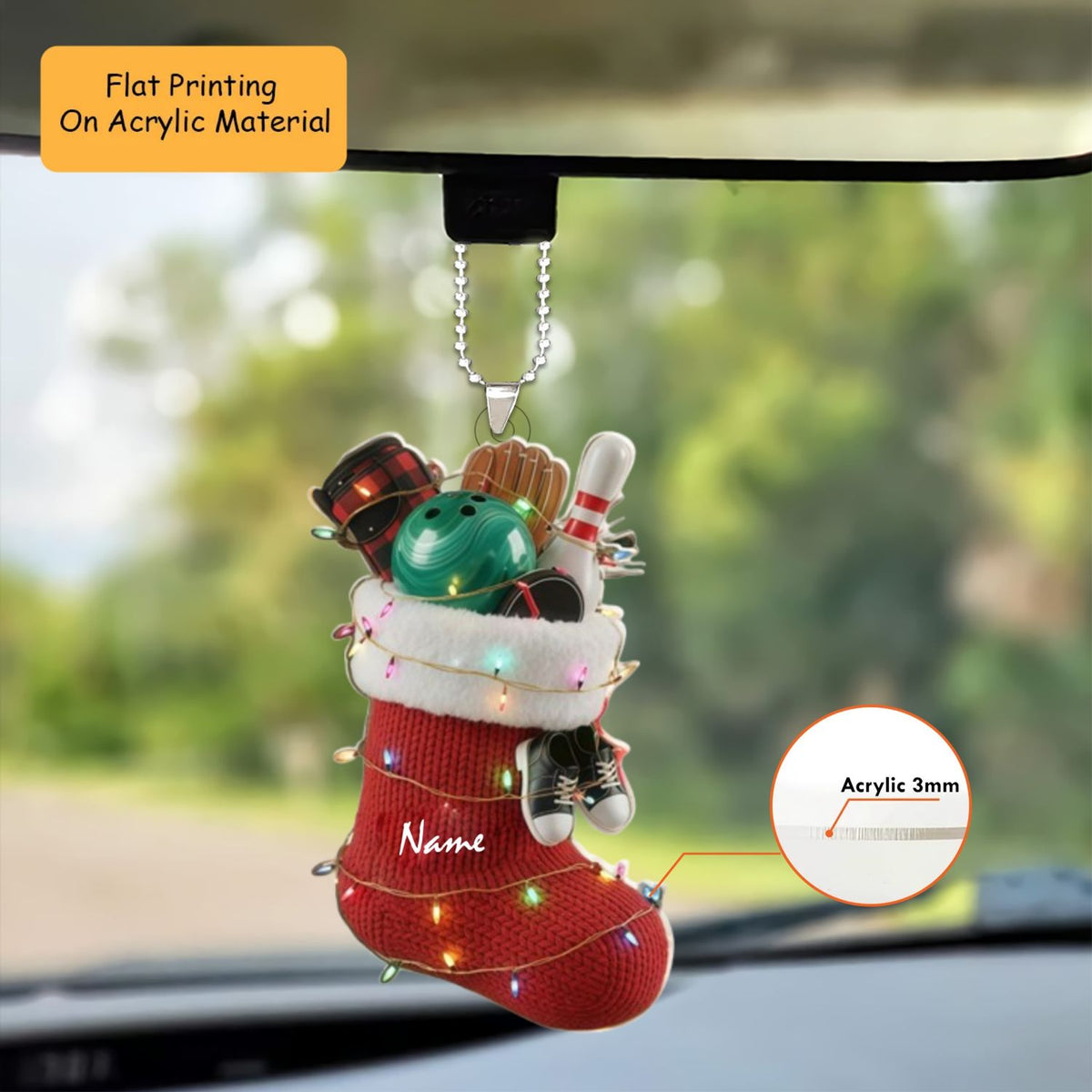 Personalized Bowling Ball Ornament, Bowling Christmas Keychain, Car Ornament, Christmas Ornament Gifts
