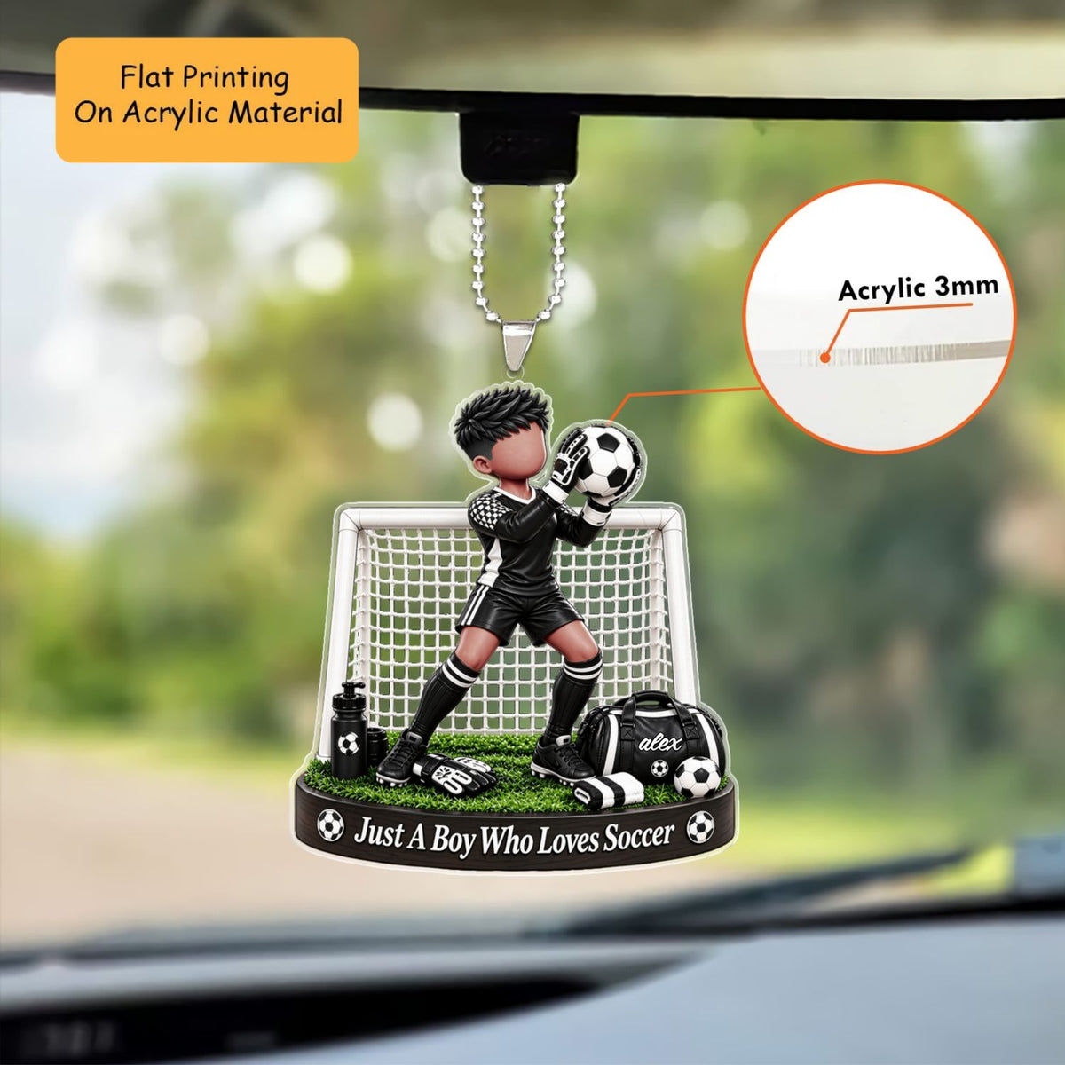Personalized Soccer Goalkeeper Christmas Flat Printed Acrylic Ornament, Goal Net Action Setup, Custom Ornament Christmas Gift, Keychain Soccer, Car Ornament Soccer