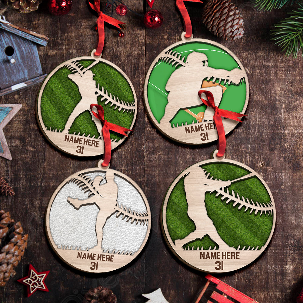 Custom Baseball Wooden Ornament, Personalized Baseball Player Name & Number Wood Ornament - Perfect Gift For Baseball Lover, Christmas, New Year