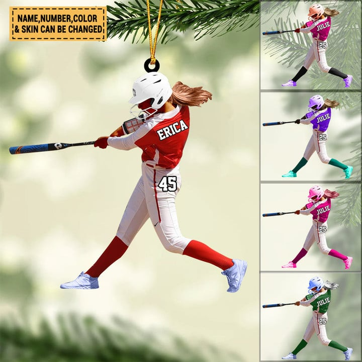 Custom Baseball Acrylic Christmas Keychain, Personalized Female Softball, Baseball Girl Batter Acrylic Keychain For Baseball Lover