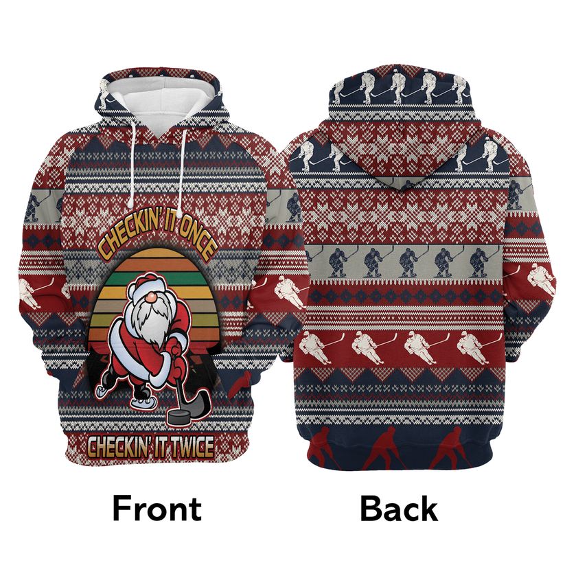 Hockey Premium Christmas Hoodie, Hockey Checking It Once Christmas Unisex Hoodie For Men & Women - Perfect Gift For Christmas, Hockey Lovers