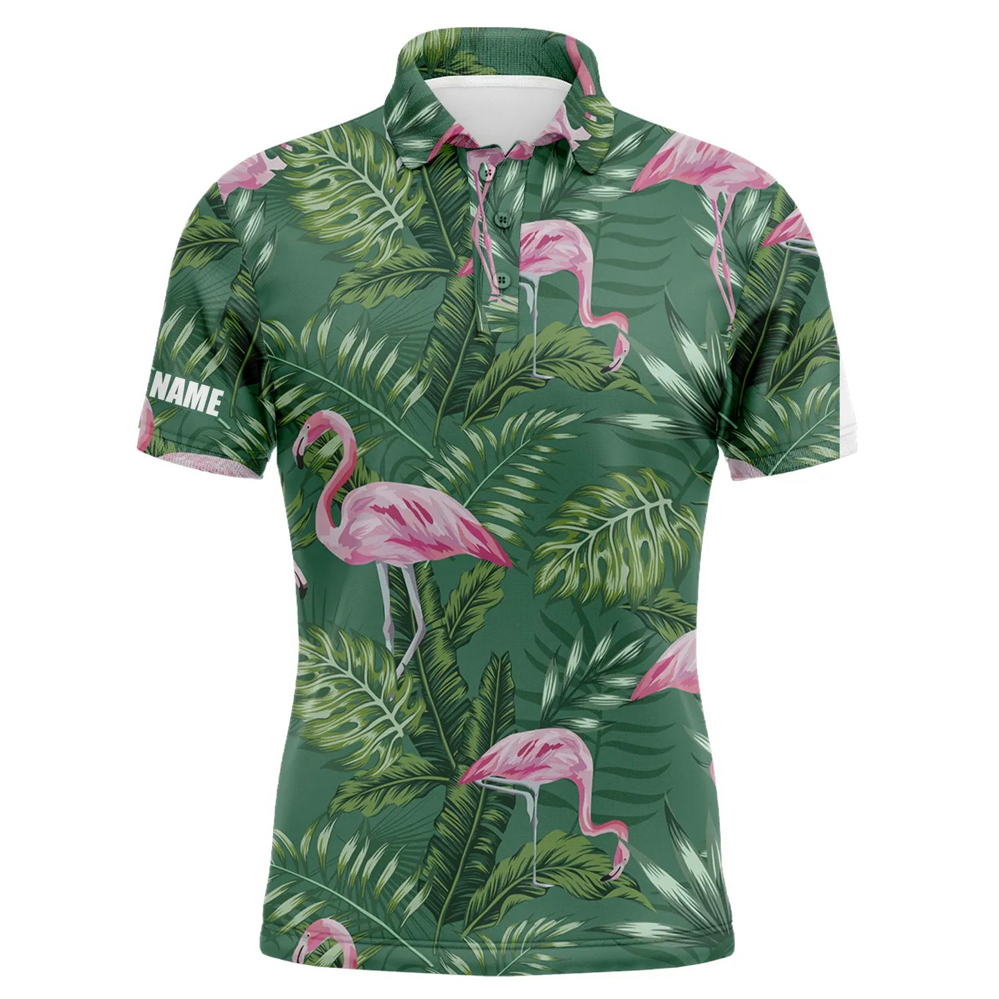 Custom Golf Long Sleeve Men Polo Shirt - Pink Flamingo Pattern Custom Name Apparel - Personalized Gift For Men, Golf Lover