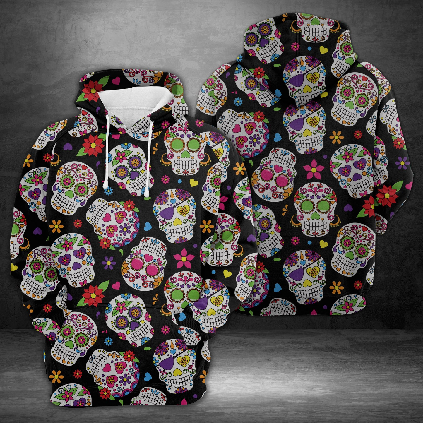 Sugar Skull Flower Christmas Pullover Premium Hoodie, Perfect Outfit For Men And Women On Christmas New Year Autumn Winter