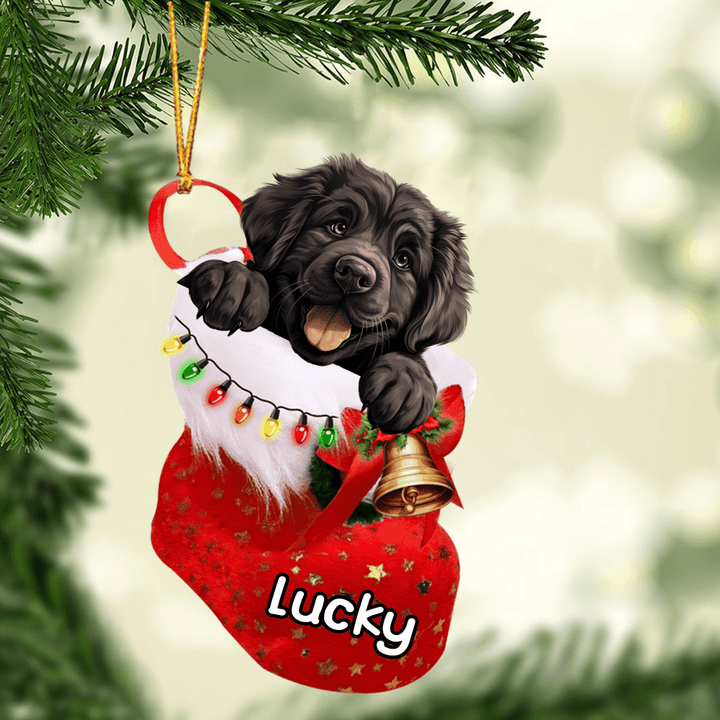 Custom Dog Acrylic Christmas Ornament, Personalized Newfoundland In Stocking Christmas Acrylic Ornament for Dog Lover, New Year
