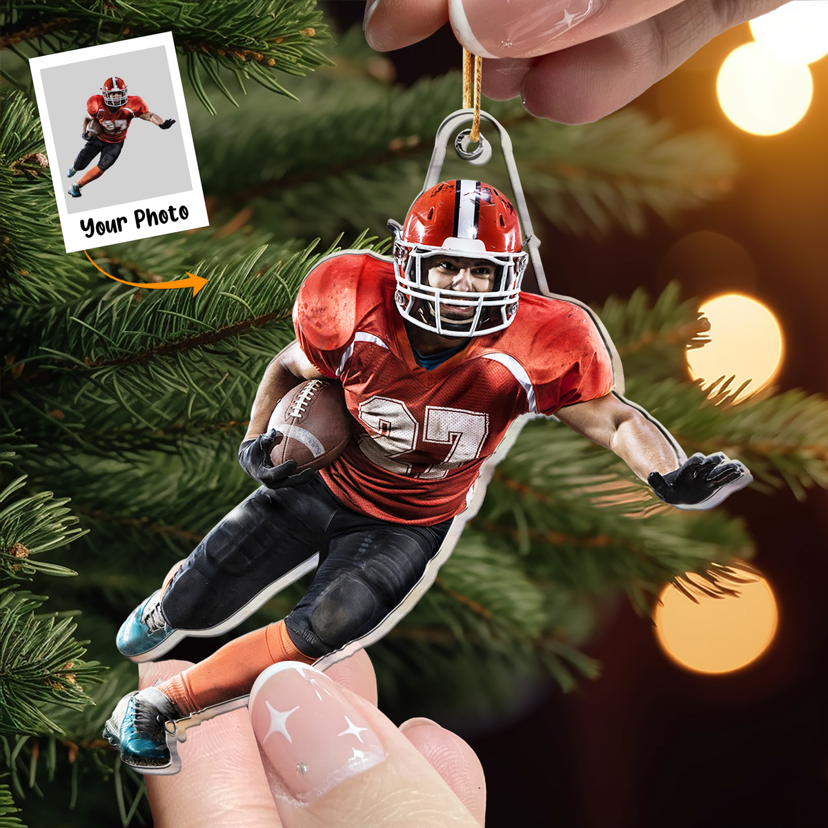 Personalized Acrylic Football Photo Ornament, Custom American Football Players Photo Acrylic Ornament For Christmas, Funny Dog Gift For Football Lovers