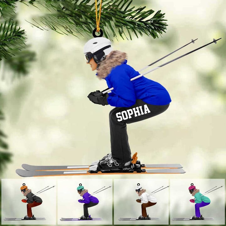 Custom Skiing Christmas Car Ornament, Personalized Skiing Women Player Car Ornament For Skiing Lover,Christmas,New Year