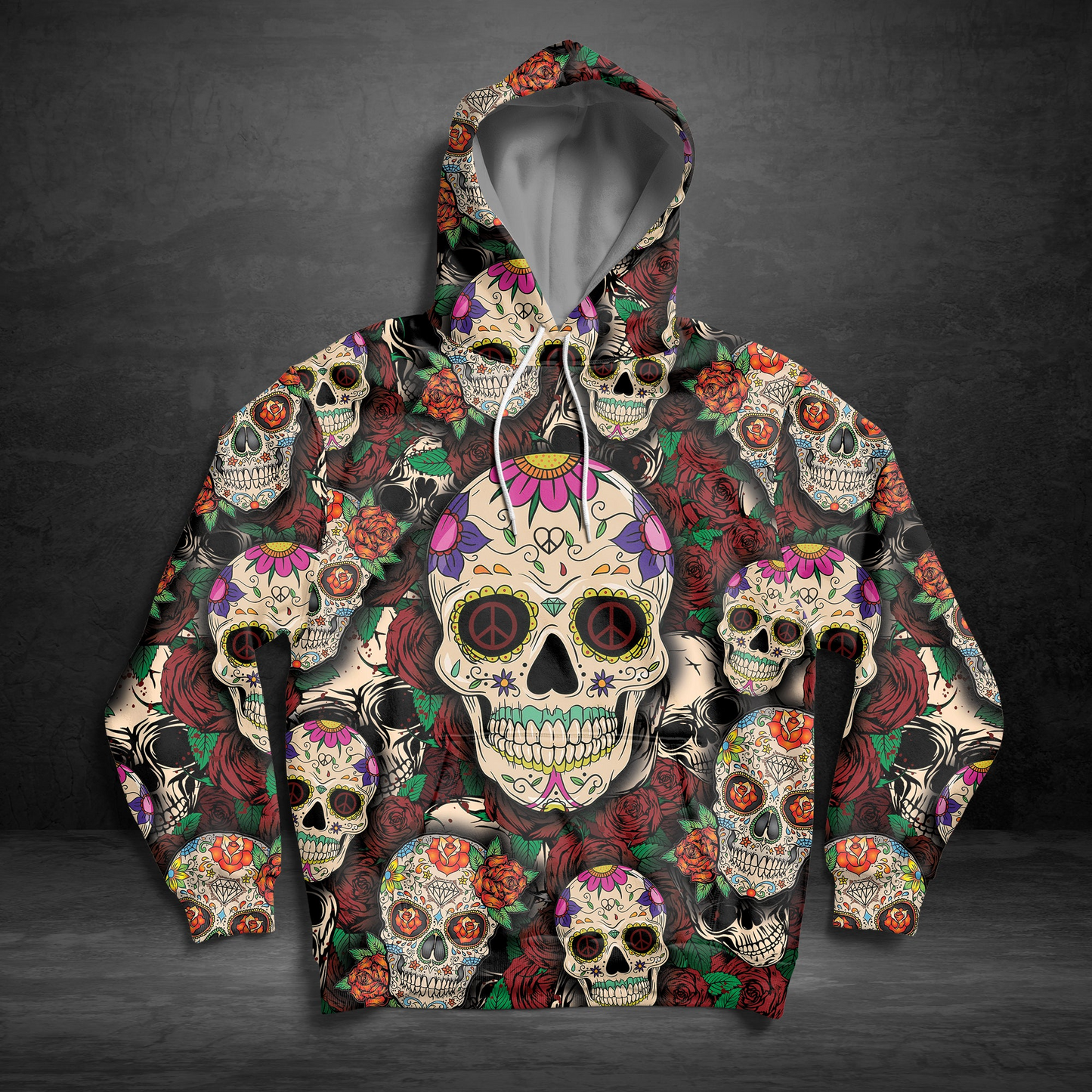 Skull Hippie Style Pullover Premium Hoodie, Perfect Outfit For Men And Women On Christmas New Year Autumn Winter