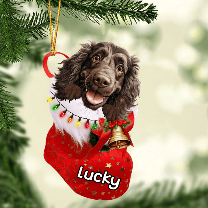 Custom Dog Acrylic Christmas Ornament, Personalized Boykin Spaniel In Stocking Christmas Acrylic Ornament for Dog Lover, New Year