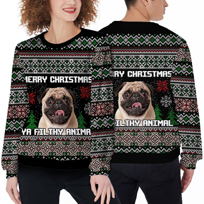 Custom Pet Sweater - Personalized Photo christmas Ugly sweater Ya Filthy Animal Black Sweater Funny, Perfect Gift For Dog Lovers, Friend, Family