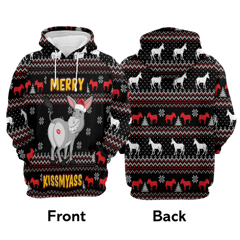 Donkey Xmas Premium Christmas Hoodie, Donkey Merry Kissmyass Unisex Hoodie For Men & Women - Perfect Gift For Christmas, Donkey Lovers