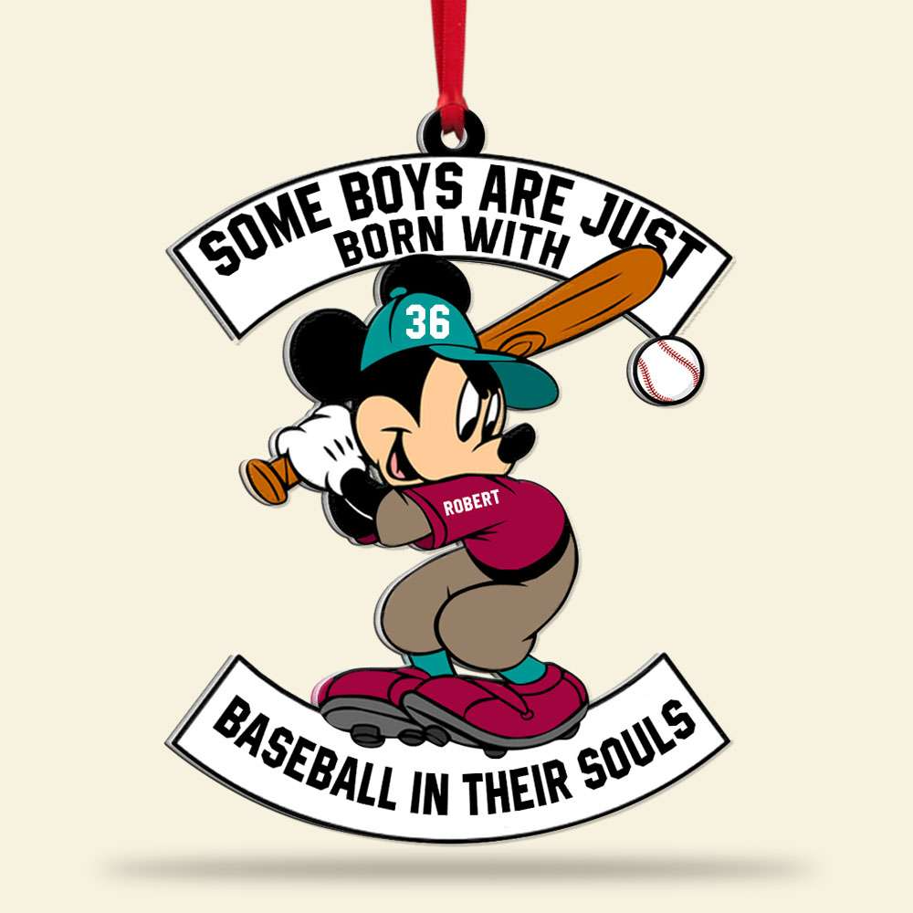 Custom Baseball Acrylic Ornament, Personalized Mickey Baseball Born With Baseball In Their Souls Acrylic Ornament - Perfect Gift For Baseball Lover, Christmas, New Year