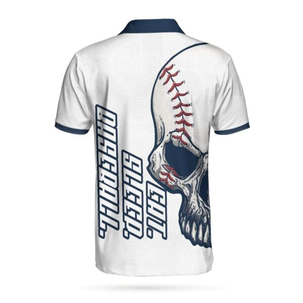 Baseball Men Polo Shirt, Eat Sleep Baseball Skull Polo Shirt For Men, Perfect Polo Shirt For Baseball Lovers