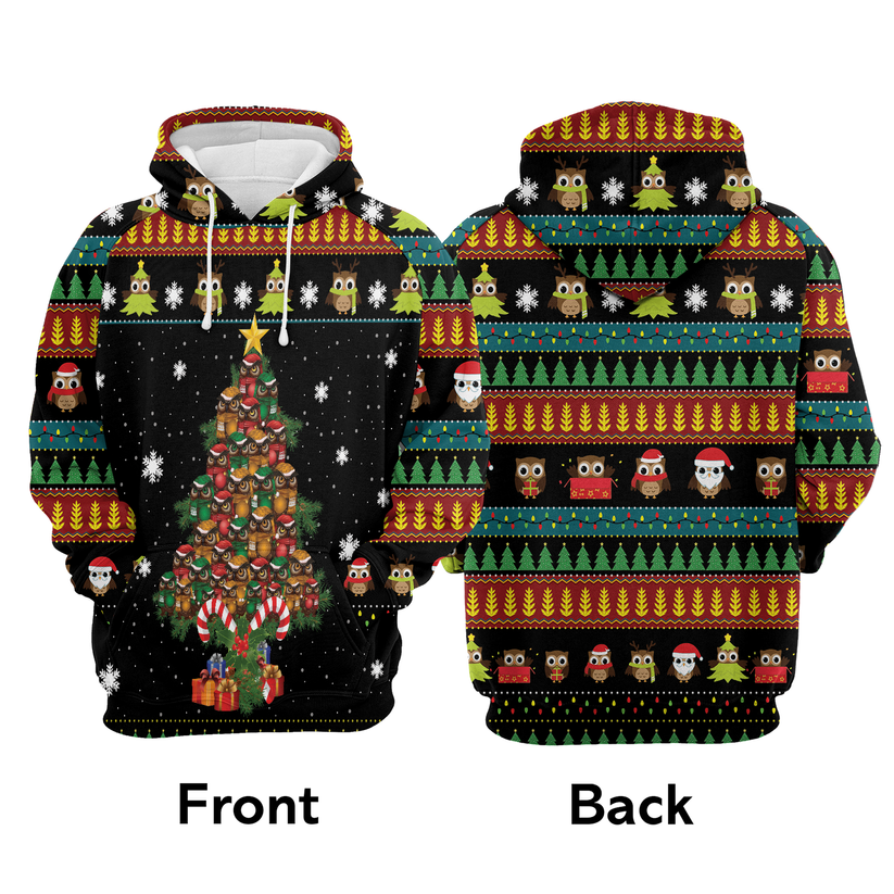 Owl Premium Christmas Hoodie, Owl Christmas Tree Christmas Unisex Hoodie For Men & Women - Perfect Gift For Christmas, Owl Lovers
