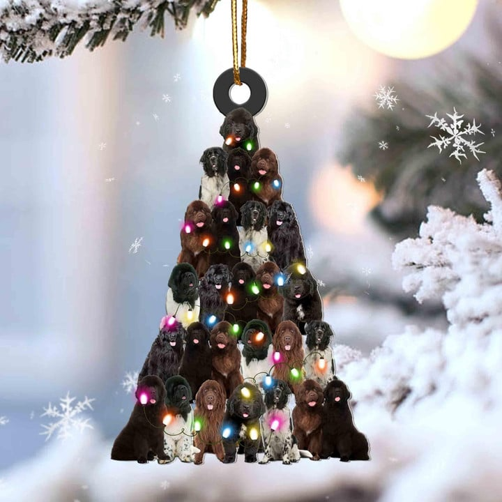 Custom Dog Acrylic Christmas Ornament, Personalized Newfoundland Dog Christmas Tree Shaped Acrylic Ornament for Dog Lover, New Year