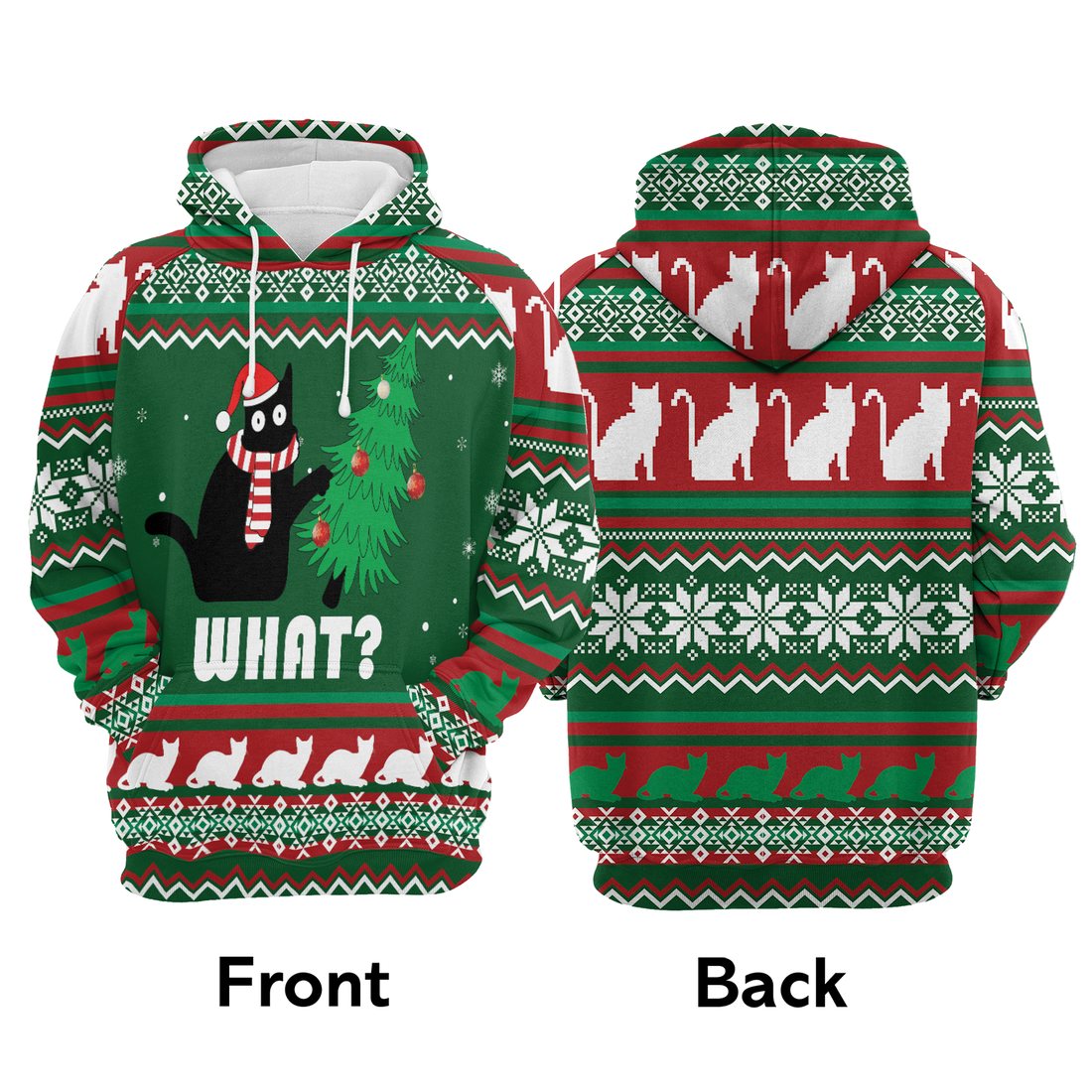 Black Cat Premium Christmas Hoodie, Black Cat What? Christmas Unisex Hoodie For Men & Women - Perfect Gift For Christmas, Black Cat Lover