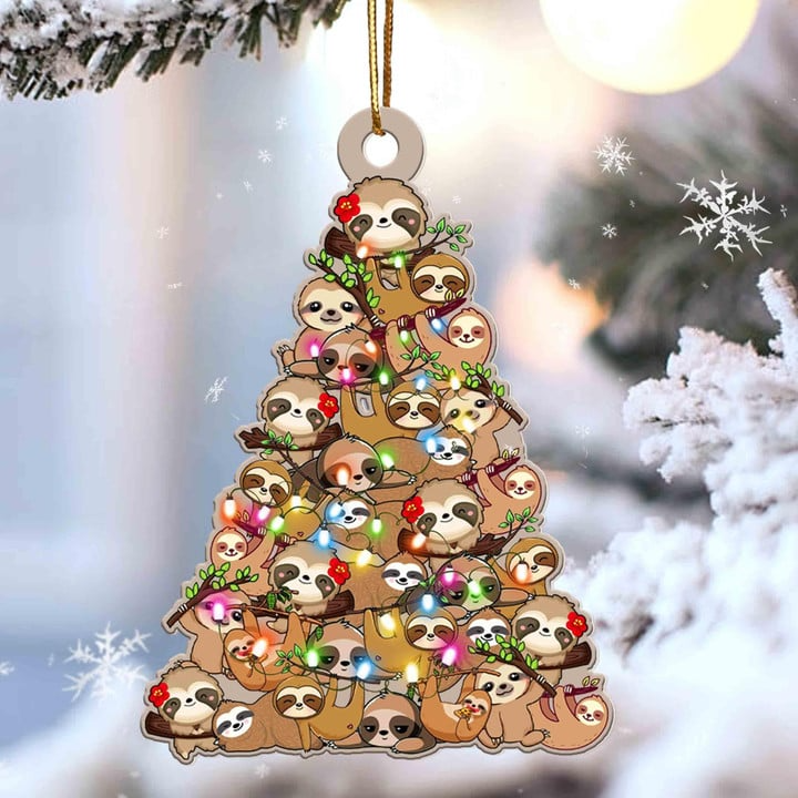 Custom Sloth Acrylic Christmas Ornament, Personalized Sloth Christmas Tree Shaped Christmas Acrylic Ornament for Sloth Lover