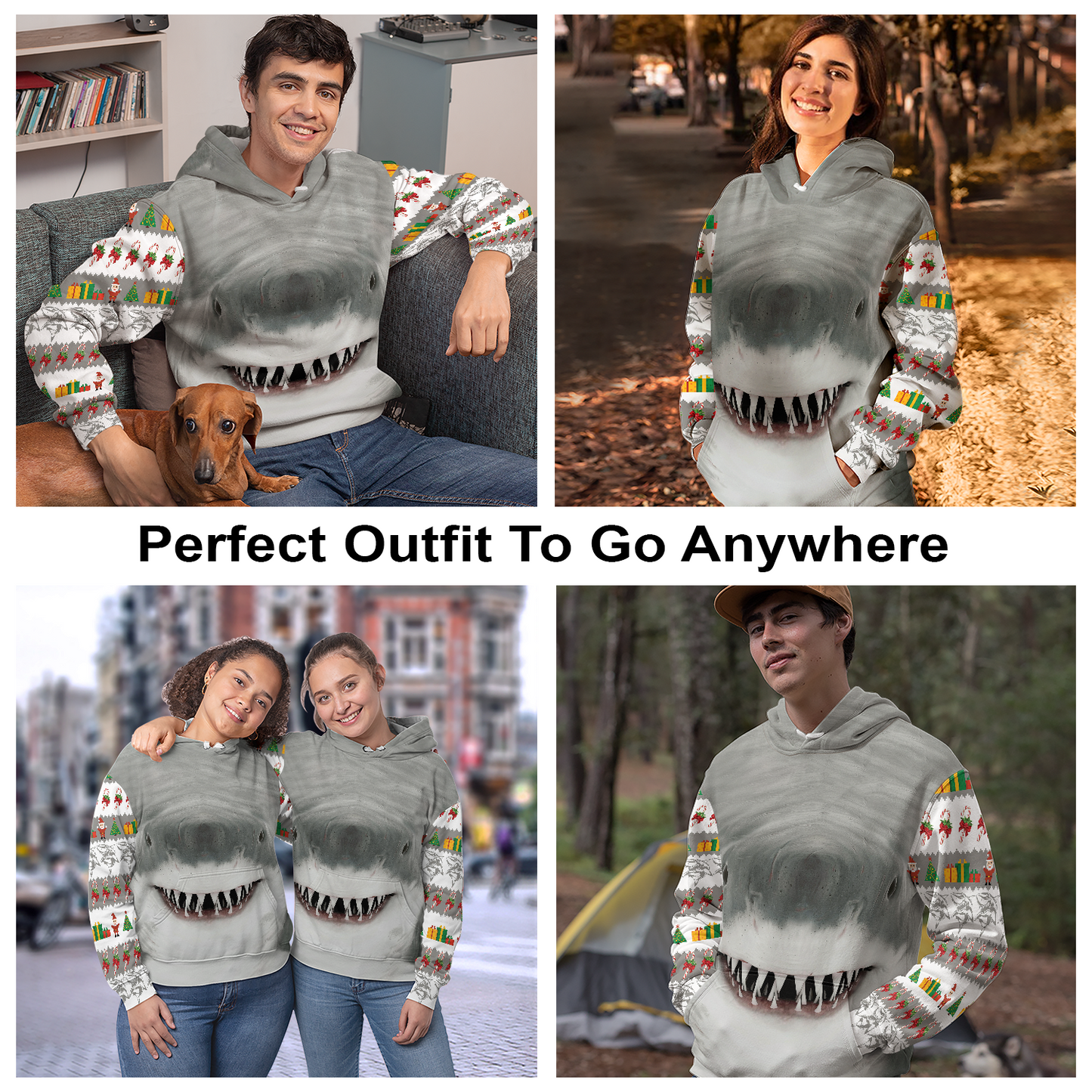 Shark Face Pullover Premium Hoodie, Perfect Outfit For Men And Women On Christmas New Year Autumn Winter