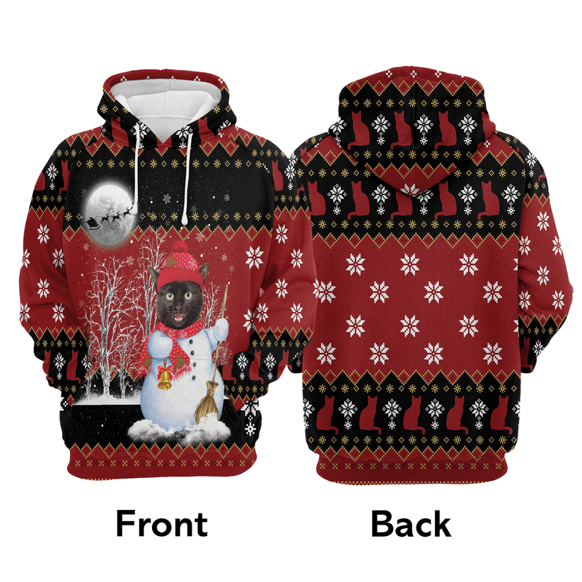 Black Cat Xmas Premium Christmas Hoodie, Black Cat Snowman Unisex Hoodie For Men & Women - Perfect Gift For Christmas, Black Cat Lovers