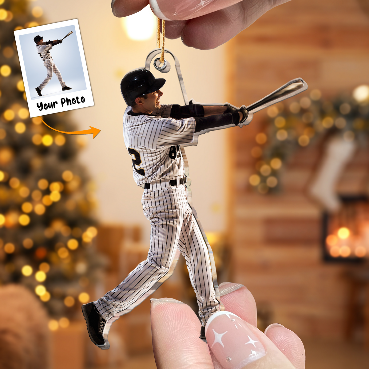 Personalized Baseball Photo Car Ornament, Custom Your Great Moment Of Baseball Car Ornament For Christmas, Perfect Gift For Baseball Lovers