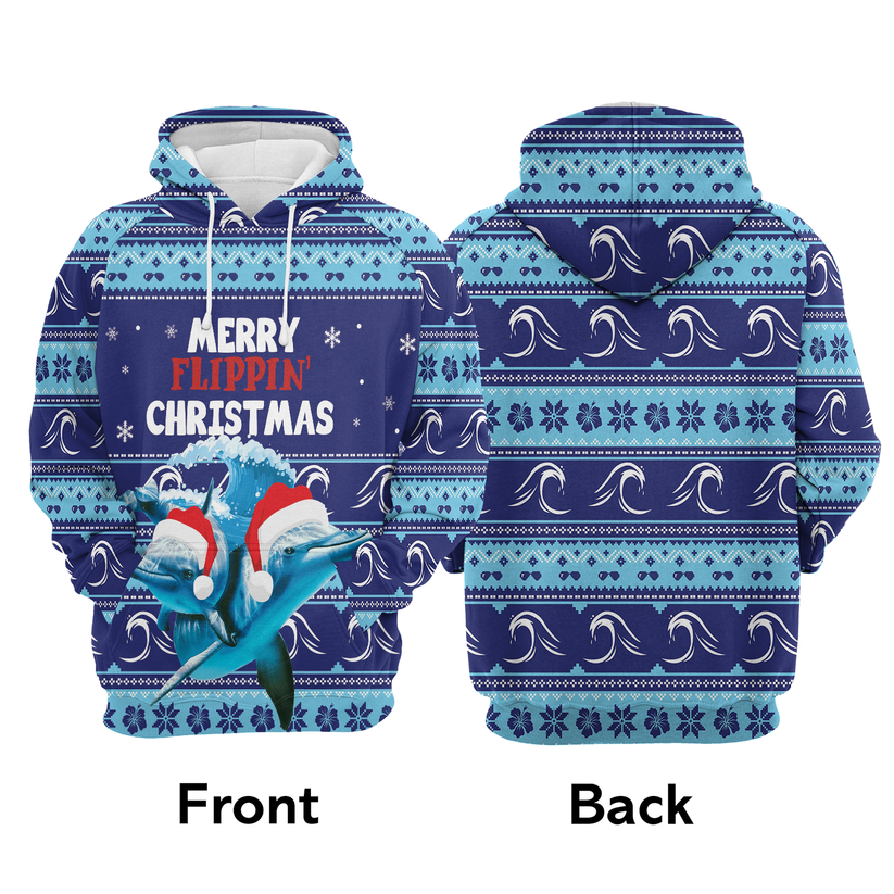 Dolphin Xmas Premium Christmas Hoodie, Merry Flippin Christmas Unisex Hoodie For Men & Women - Perfect Gift For Christmas, Dolphin Lovers