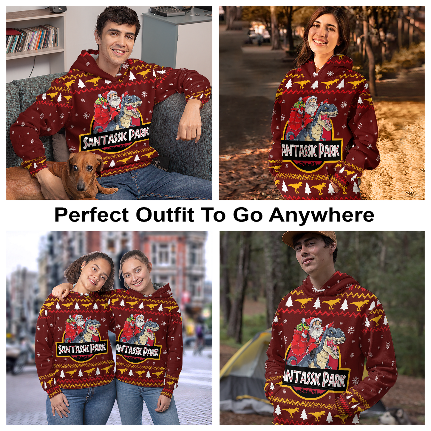 Santa Claus Riding T-Rex Pullover Premium Hoodie Santassic Park, Perfect Outfit For Men And Women On Christmas New Year Autumn Winter