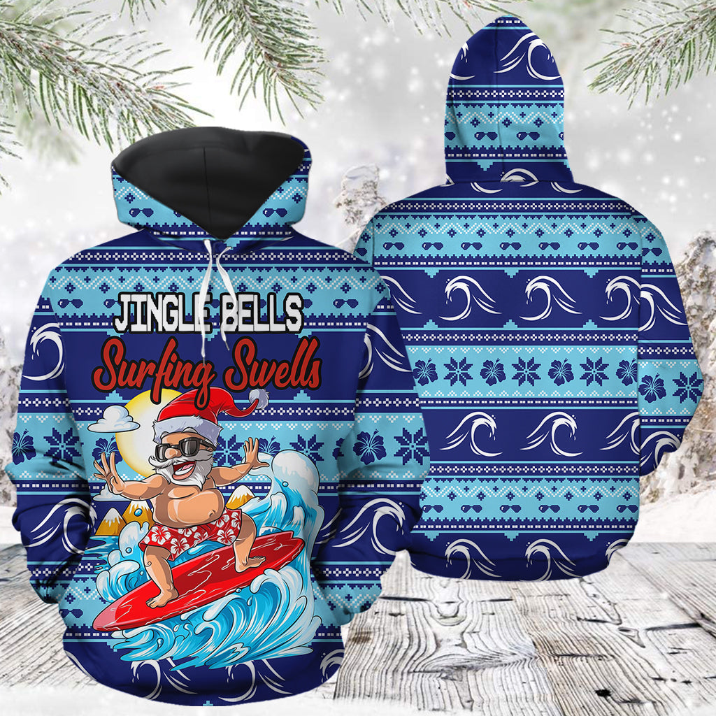 Santa Pullover Premium Hoodie Jingle Bells Surfing Swells, Perfect Outfit For Men And Women On Christmas New Year Autumn Winter