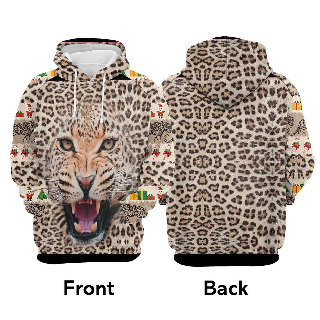 Leopard Xmas Premium Christmas Hoodie, Leopard Face & Christmas Pattern Unisex Hoodie For Men & Women - Perfect Gift For Christmas, Leopard Lovers