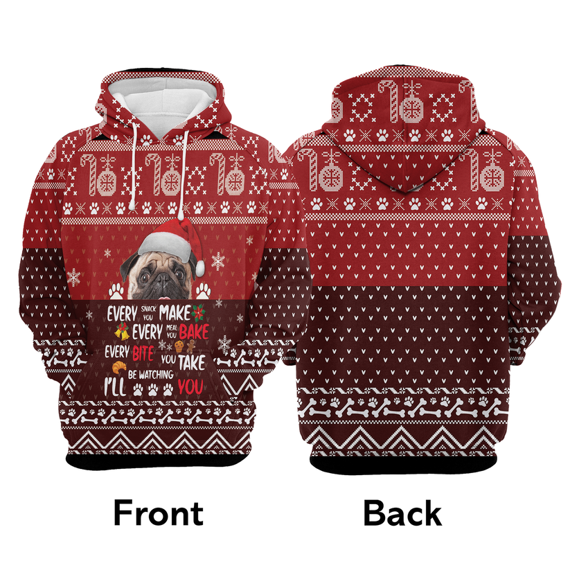 Pug Xmas Premium Christmas Hoodie, I Will Be Watching You Unisex Hoodie For Men & Women - Perfect Gift For Christmas, Pug Lovers