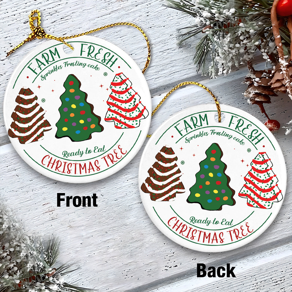 Pine Cake Ceramic Christmas Ornament - Farm Fresh Sprinkles Frosting Cake Ready To Eat Circle Ceramic Ornament, Perfect Gift For Christmas
